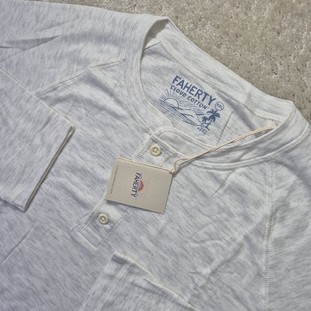 Faherty Cloud Cotton Henley Shirt Mens 2XL Beige Stretch Preppy Minimalist New