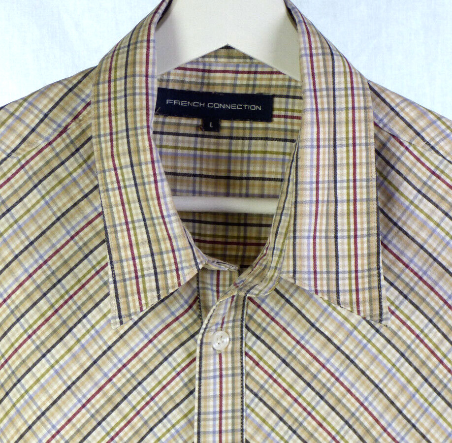 FRENCH CONNECTION Mens Shirt Checked Multicolour Casual Short Sleeve Striped L