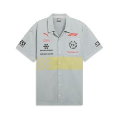 PUMA F1 Racing Collared Graphic Collared Short Sleeve Button Up Mens Grey Casual