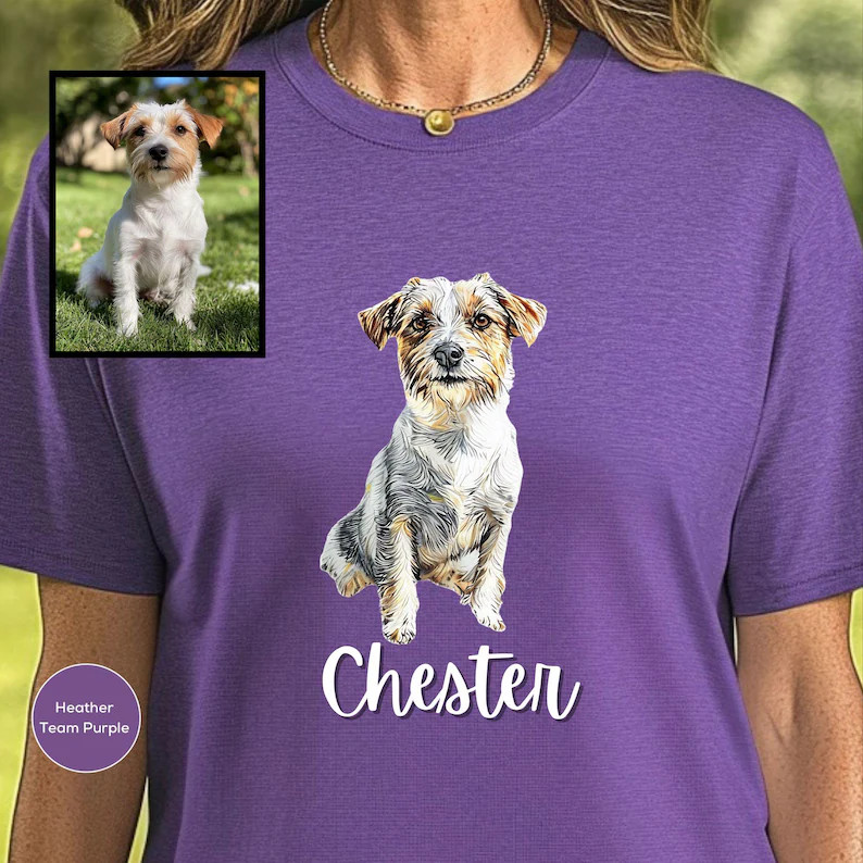 Custom Pet Portrait Comfort Tee Personalized Dog Cat Photo Shirt Gift Idea