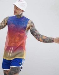 ASOS Unisex Rainbow SwirlTie Dye Mesh Longline FestivalTank Size Small
