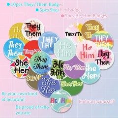 Pronoun Badges Pins Gender Identity Pins They/them,she/her, He/him Pronoun Pi…