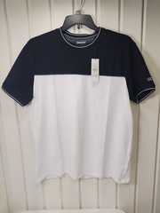DKNY Jupiter Color Block Shirt Men’s L Stretch Short Sleeve Black White NWT