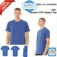 BELLA + CANVAS Men ring-spun Heather CVC Blend Raglan Tee Shirt 3201 up to 2XL