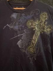 Vintage/Y2K Carbon Black T Shirt Size Large Navy Blue Crosses