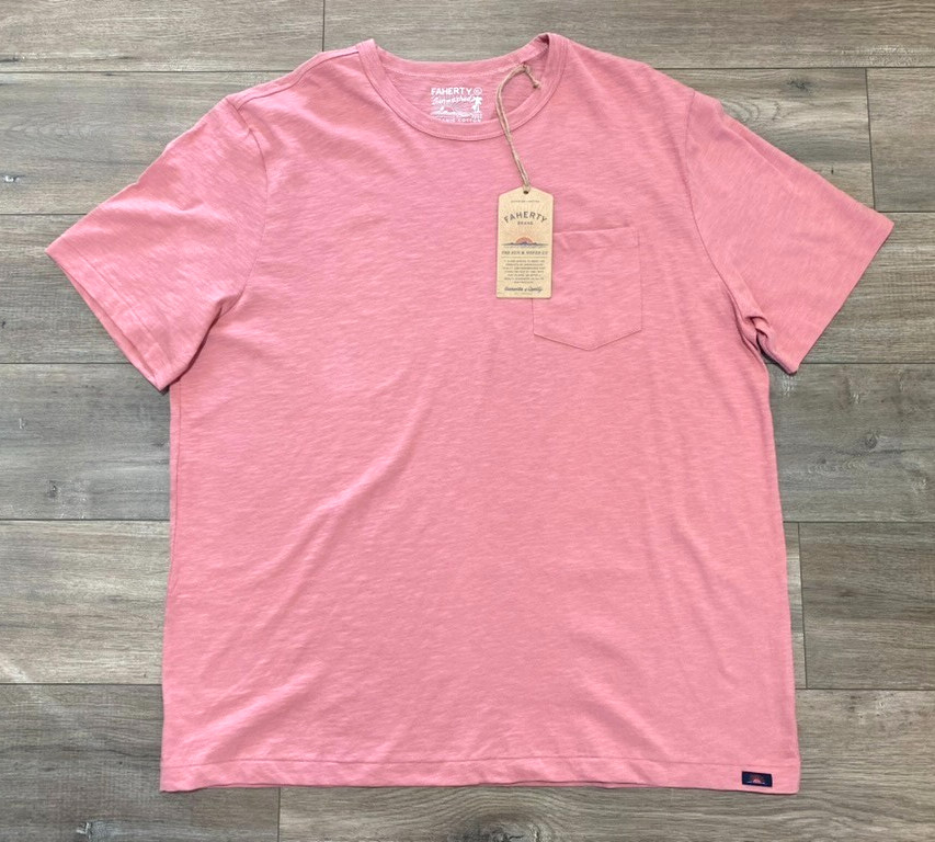 Faherty Sunwashed Short Sleeve T Mens XL Pink Organic Cotton Pocket Shirt