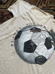 Vintage T Shirt 1995 Soccer Graphic Print Men’s XL Cream Cotton World Cup