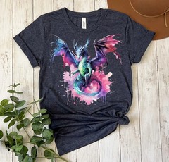 Watercolor Colorful Dragon Comfort Tee Shirt Graphic Art Unique Gift