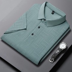 Cotton Polo Shirt Men Short Sleeve Printed Collared Classic Business Casual Top