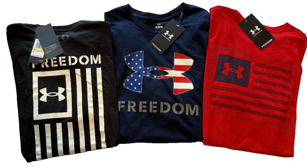 3 NEW Under Armour Men’s Shirts Logo Graphic Freedom Military Flag M Shirt NWT
