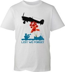 Lest We Forget T-Shirt Remembrance British Armed Forces Poppy Flower Aircraft