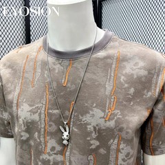 Men’s Ice Silk Cotton T-Shirt Tie Dye Ripped Distressed Print Crew Neck Tee Top