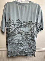 Vintage Habitat Wilderness Nature Wolf All Over Print Embroidered Shirt XXL Blue
