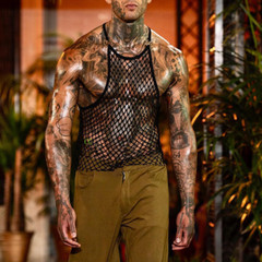 Sexy Slim Hollowed Out Fishnet Vest Men’s Loose Suspender T Shirt Tank Top Tees