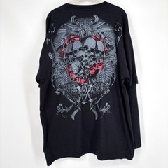 Avirex Black Skull Roses Graphic Long Sleeve Layered Double Sleeve Shirt Size XL