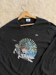 Lacoste Men’s Long Sleeve Graphic T-Shirt Size 7 XL XXL Black Crocodile Print