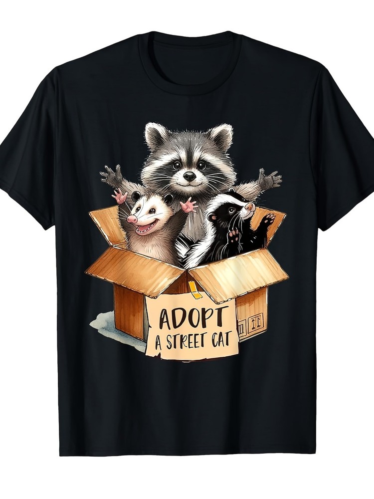 Adopt A Street Cat Opossum Raccoon Skunk Retro Wildlife Animal Lover Unisex Tee
