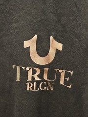 True Religion Black T-shirt With Silver/Metallic Foil Print, Men’s Size Small