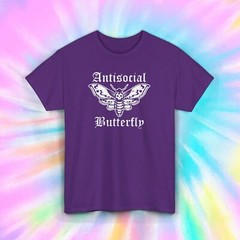 Antisocial Butterfly Gothic Moth Graphic T-Shirt Introvert Humor Tee S-5XL
