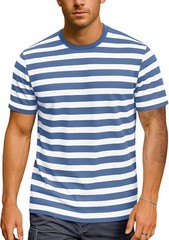 Mens Short Sleeve Striped T Shirt Casual Cotton Stretch Tee for Summer Layering