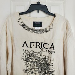 Ashro Africa AD 1590 Map Graphic Long Sleeve Cotton Top Cream Mens Medium