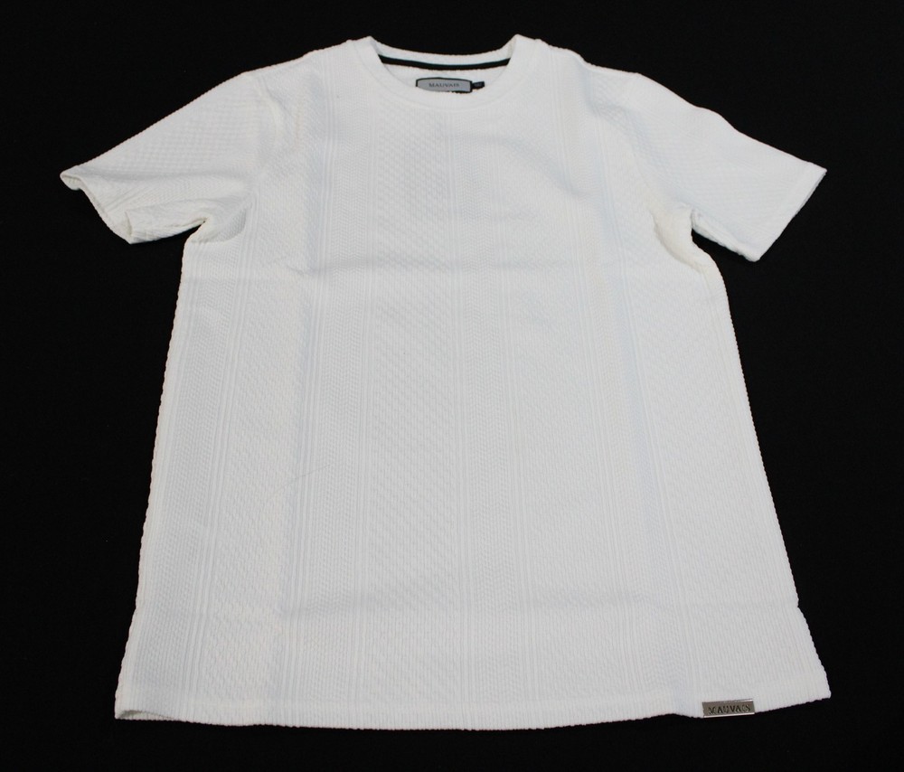 Mauvais Men’s Easy Care Cedro Slim Fit Textured Tee Shirt BL1 White Small NWT