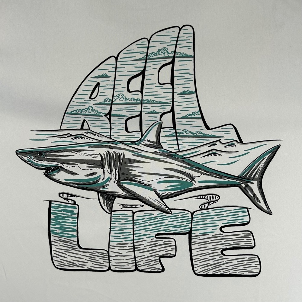 Reel Life Mens Short Sleeve UV Shark Graphic T-Shirt White Medium