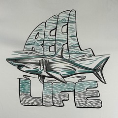 Reel Life Mens Short Sleeve UV Shark Graphic T-Shirt White Medium