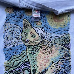 Vtg 1990 Van Gogh’s Cat Shirt Single Stitch Men’s XL Night Art Moon Painting
