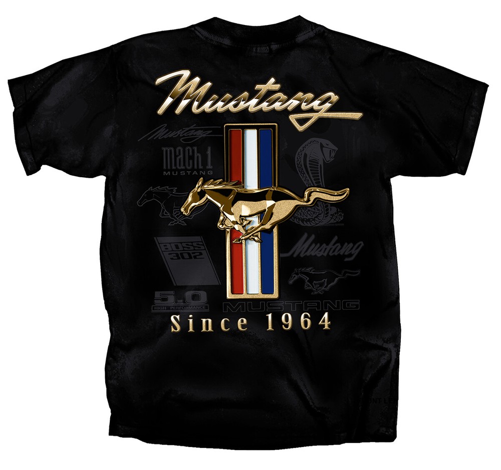 Joe Blow T’s Ford Mustang Since 1964 T-Shirt Cobra Mach 1 302 5.0 Golden Tribar