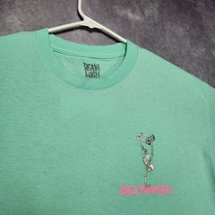 VTG Deathwish Skateboard League T-Shirt Mens Large Green Skeleton DWSL Skate Tee