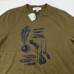Seasalt Midwatch T-Shirt Small Mens Olive Green Vegetables Print Organic Cotton