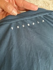 YoungLa Dark Blue Long Sleeve Stretch Logo Spellout Gym #835