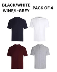 Mens Henley T-shirt Plain Waffle Knit Casual Thin Top – Pack of 4 (2310)