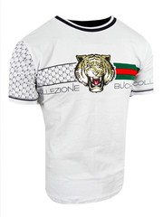 Mens T-Shirt Bucheli Italian Baroque Logo Stripe Gold Tiger Slim Fit Crew Neck