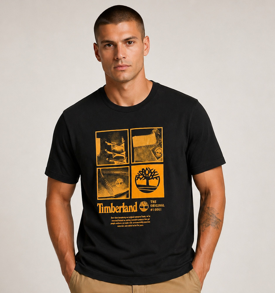NWT Timberland Men’s Square Stack Logo Short Sleeve T-Shirt Black Size L