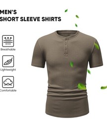 JMIERR Men’s Sz L Henley Shirts Waffle Cotton T-Shirt Gym Workout Athletic Tee.