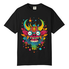 Floral Monster Mask Abstract Art TShirts, Comfort Color, Unisex Streetwear Tee