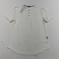 JMIERR Shirt Mens Medium White Henley Tee Ribbed Knit Stretch Curved Hem