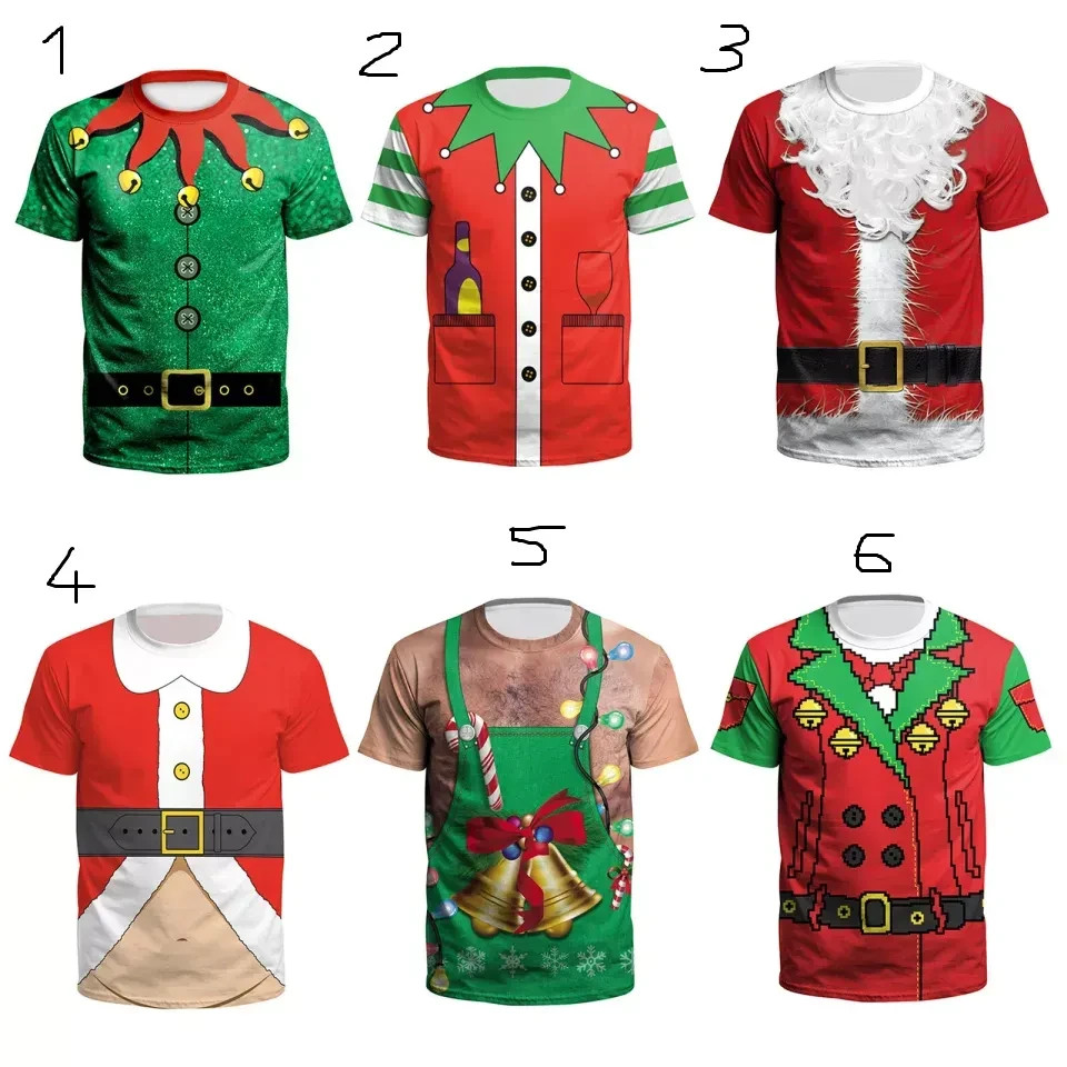 Men’s Christmas Santa Claus Funny T-Shirts 3D Tee Tops Costume HS1005