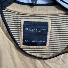Denim Flower Shirt Brown Stripe Mens Medium Short Sleeve Portland Graphic