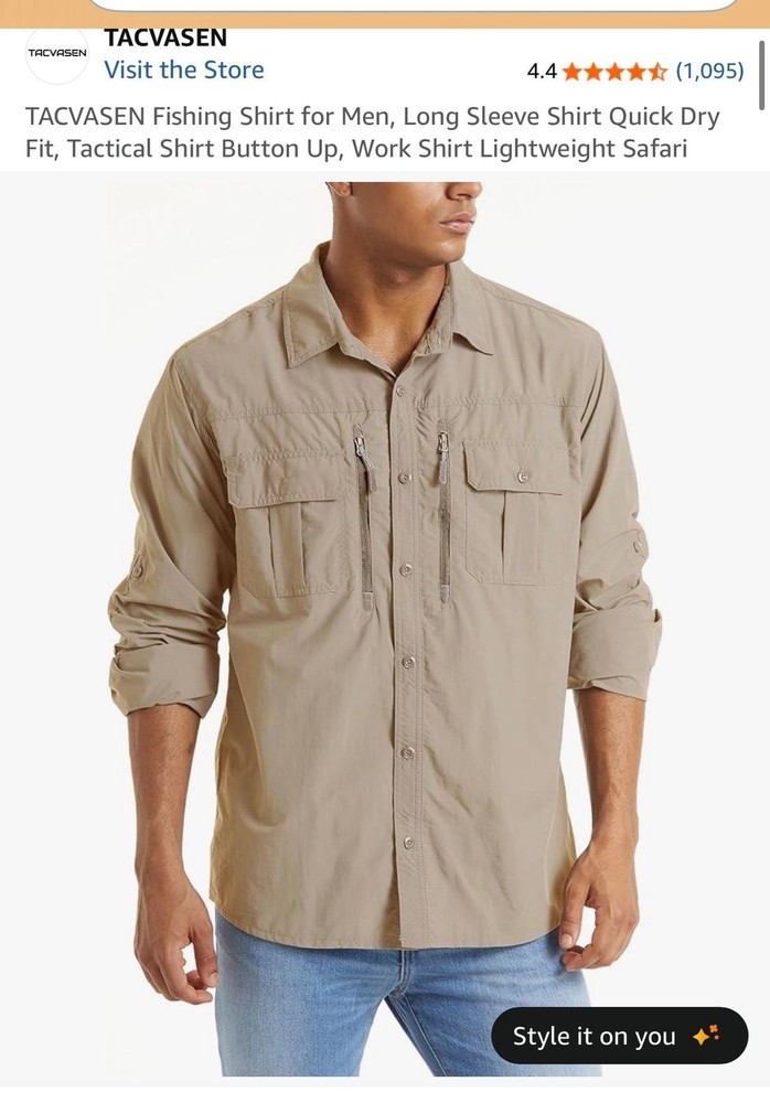 TACVASEN Men’s Long Sleeve Quick Dry Tactical Fishing Shirt