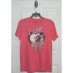 Academy Sports “I Love Rock N Roll” Short Sleeve Crew T-Shirt Tangerine MD $20