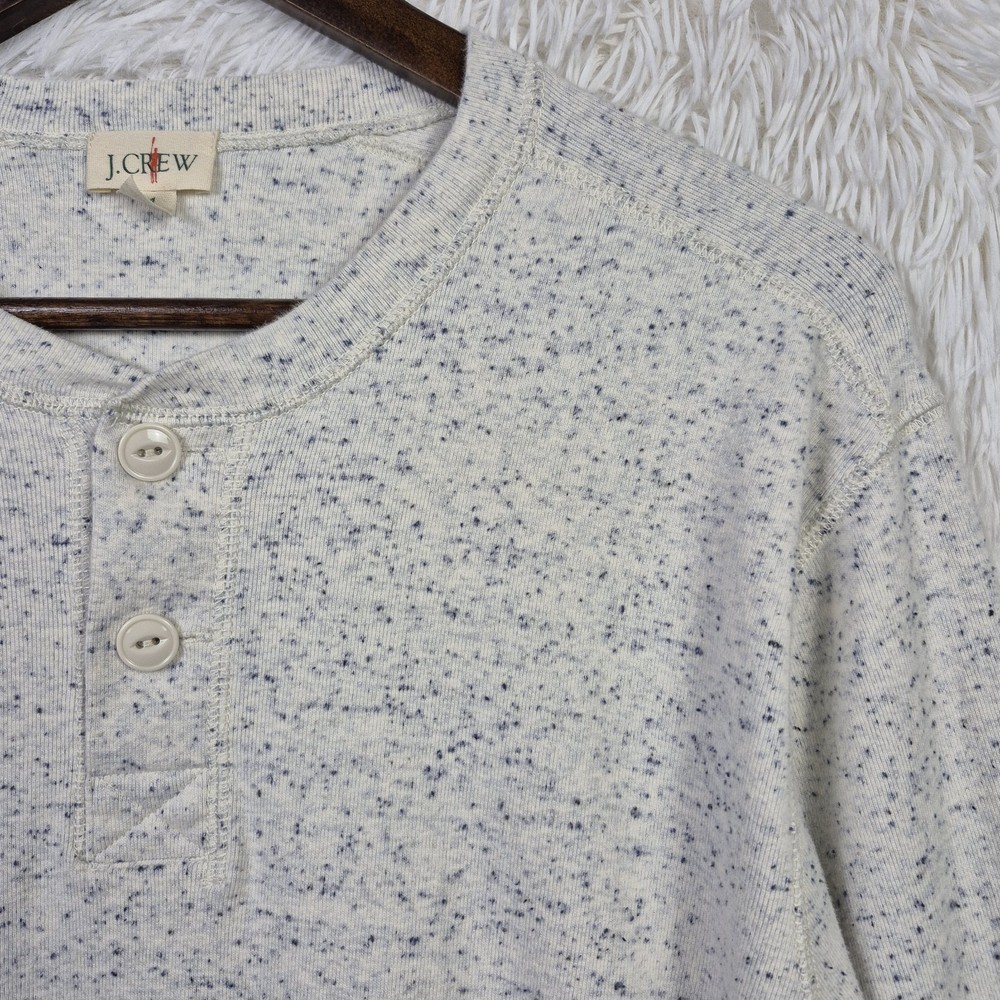 J Crew Heritage Brushed Jacquard Rib Knit Henley Mens M Beige Speckled Oarsman