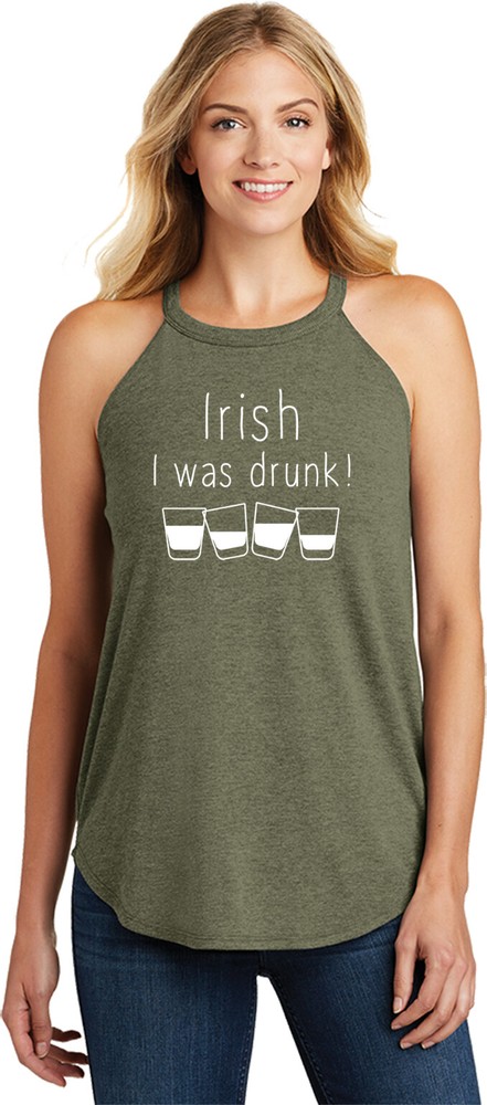 St Patricks Day Irish I Was Drunk Ladies Tri Rocker Tank Top