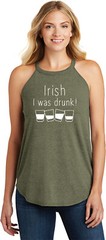 St Patricks Day Irish I Was Drunk Ladies Tri Rocker Tank Top