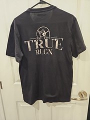 True Religion Black T-shirt With Silver/Metallic Foil Print, Men’s Size Small