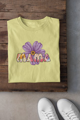 Mama Flower Retro Letters T-Shirt | Purple Daisy Graphic