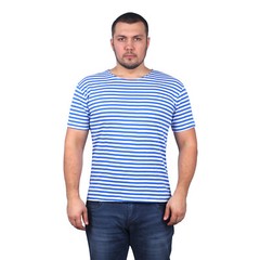 Men’s Striped Short Sleeved T-Shirt 100% Cotton Light Blue Original Telnyashka