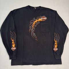 Vintage Y2K Harley Davidson Flame Sleeve Pocket T Shirt Sz XL Montana Lightning